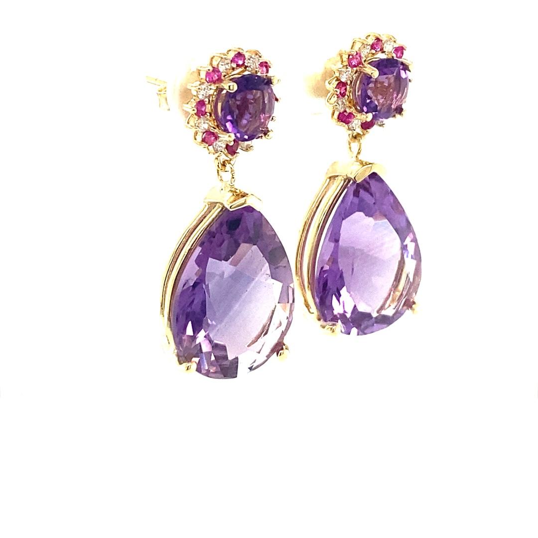 19.06 Carat Amethyst Sapphire and Diamond Yellow Gold Drop Earrings In New Condition In Los Angeles, CA