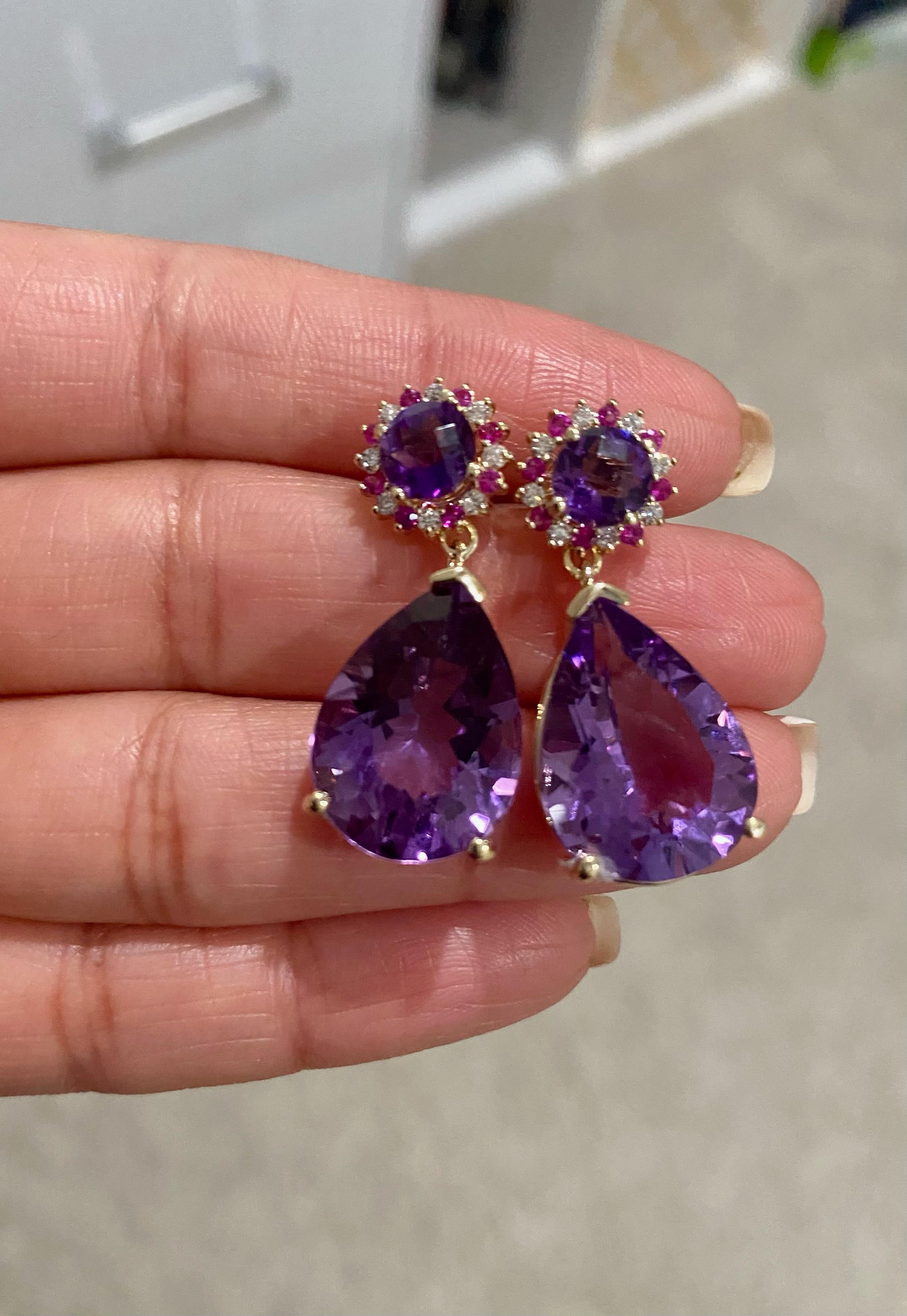 19.06 Carat Amethyst Sapphire and Diamond Yellow Gold Drop Earrings 3