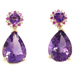 19.06 Carat Amethyst Sapphire and Diamond Yellow Gold Drop Earrings