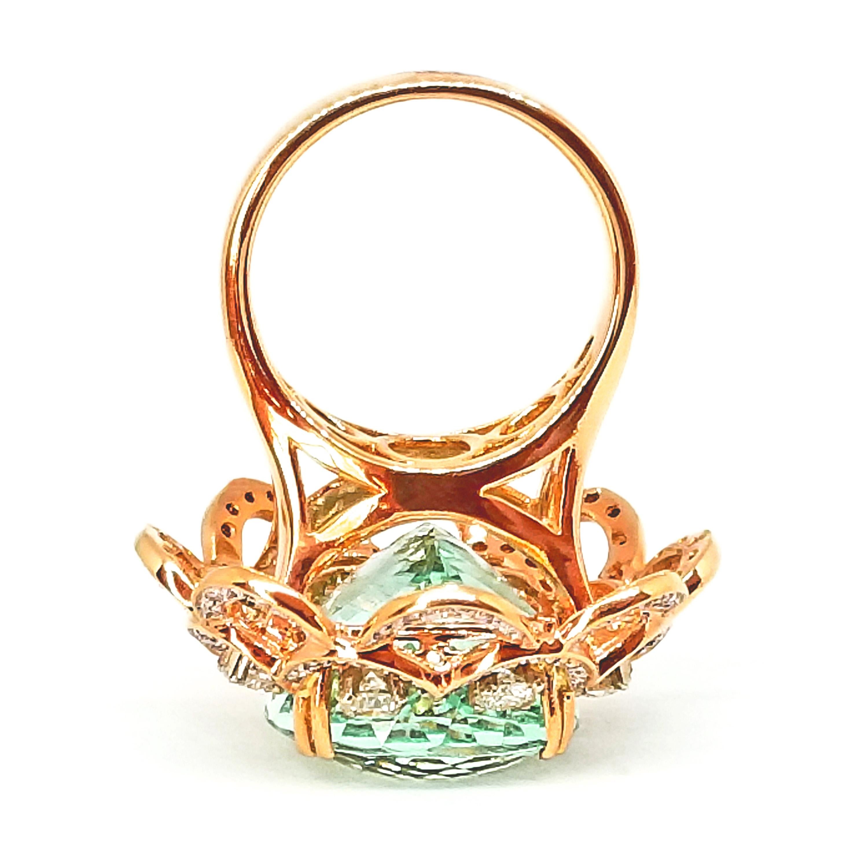 19.07 Carat Brazilian Aquamarine Diamond Tiered Cocktail Ring Rose Gold In New Condition For Sale In Lambertville , NJ