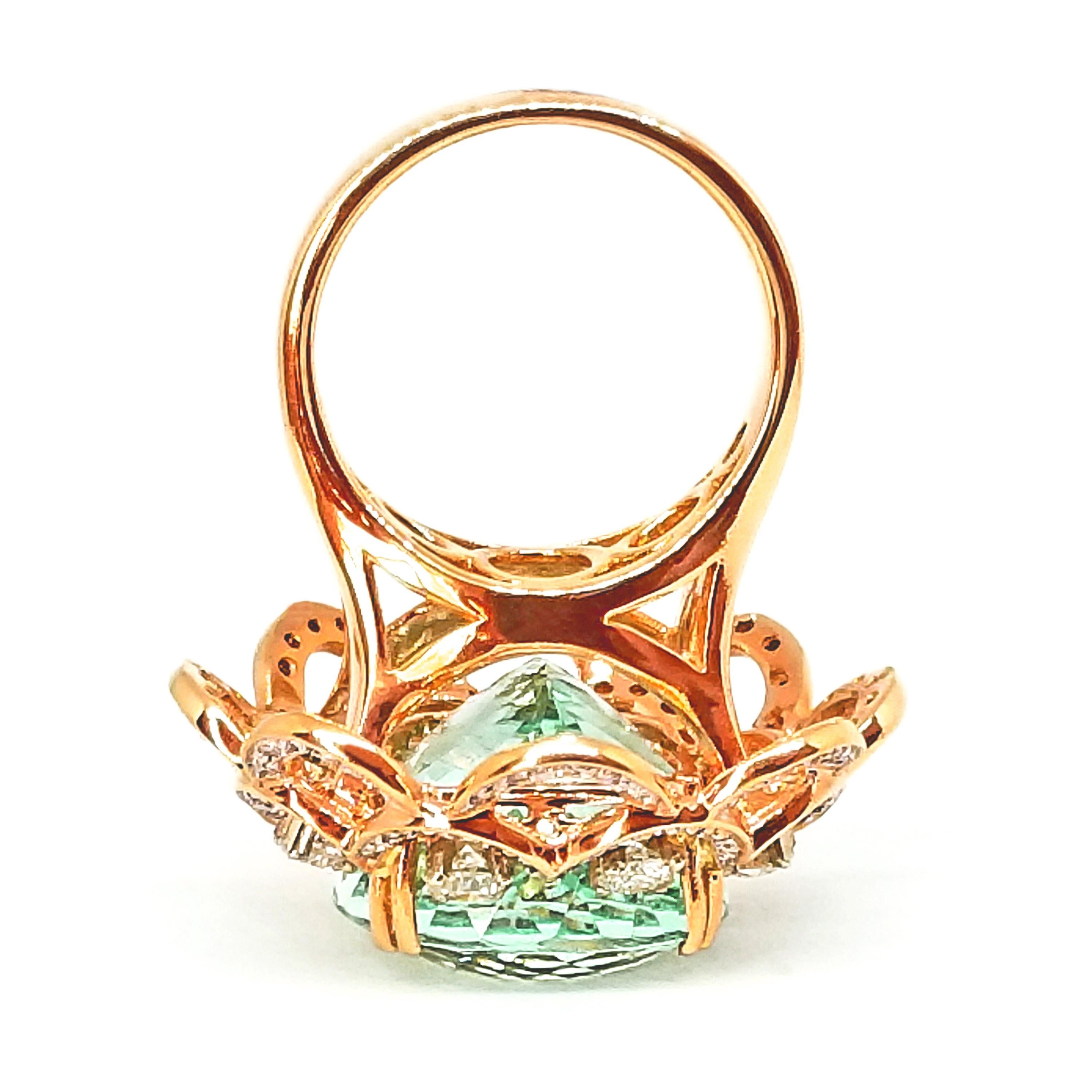 19.07 Quilates Aguamarina Brasileña Diamante Anillo de Cóctel en Oro Rosa en Nuevo estado para la venta en Lambertville , NJ