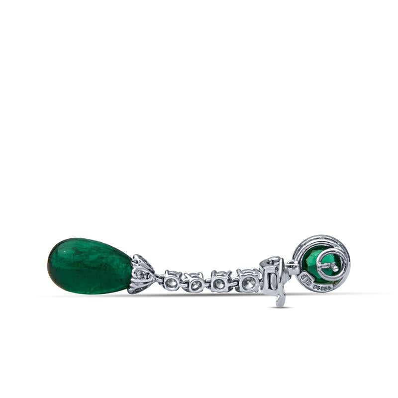 Cabochon 19.07 Carat Total Weight Zambian Emeralds & Diamond Dangle Earrings  For Sale