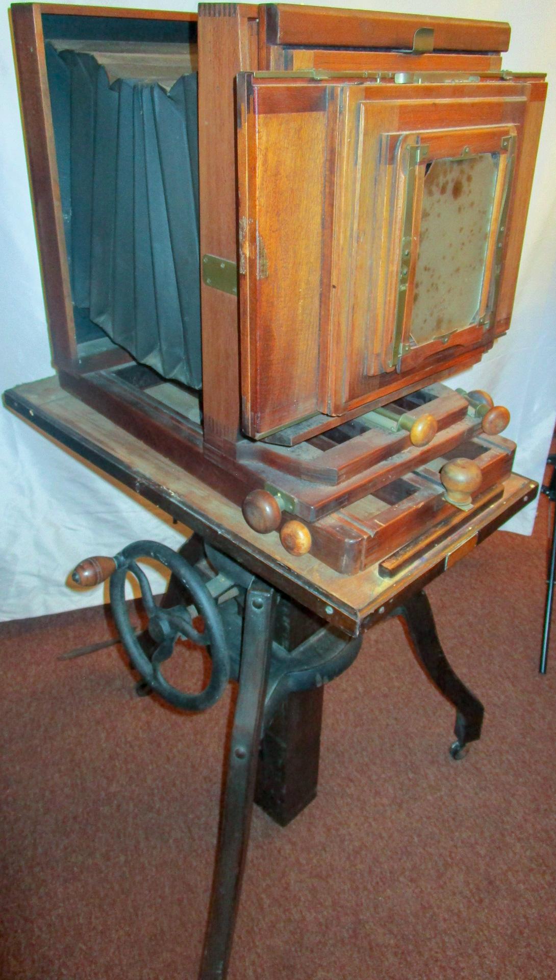 The Kodak No.9A Century Studio Camera was made between 1907 and 1926. The Century Camera Company introduced cameras of this type in 1902, although the founding firm was absorbed by Eastman Kodak in 1907. It is constructed of mahogany and brass. The