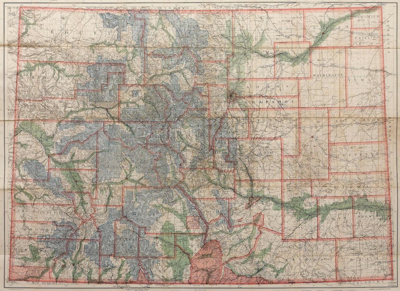 1907 Karte von Colorado, antike topografische Karte, von Louis Nell (amerikanisch) im Angebot