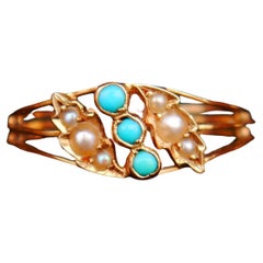 Antique 1907 Nordic Ring Blue Turquoise Seed Pearls solid 18K Gold ØUS5.25 /1.4gr