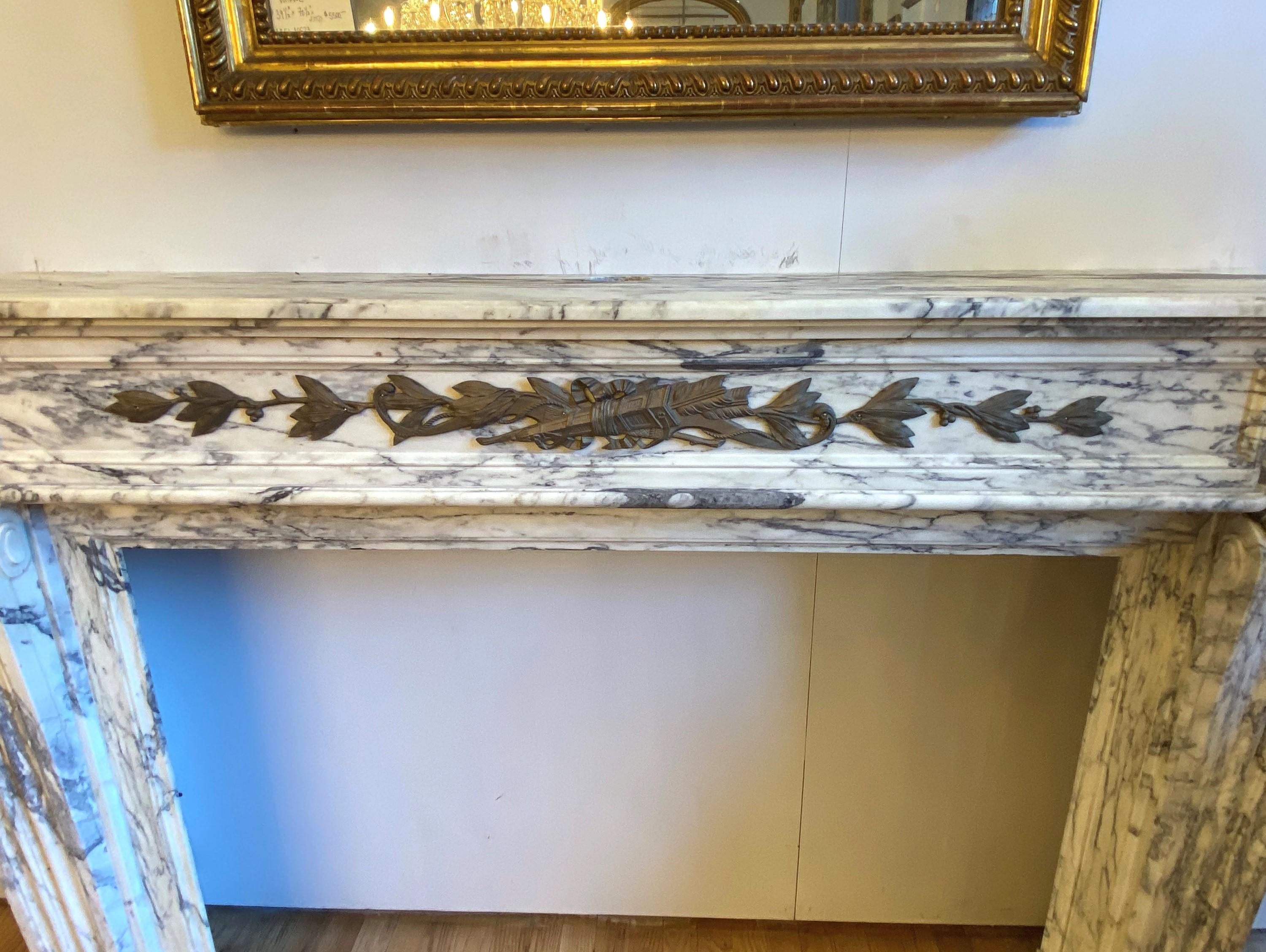1907 NYC Plaza Hotel Carved Marble Mantel Bronze Details For Sale 1
