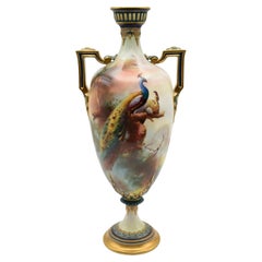 1907 Royal Worchester Peacock Cabinet Vase by C.V. White and A.C. (Arthur) Lewis