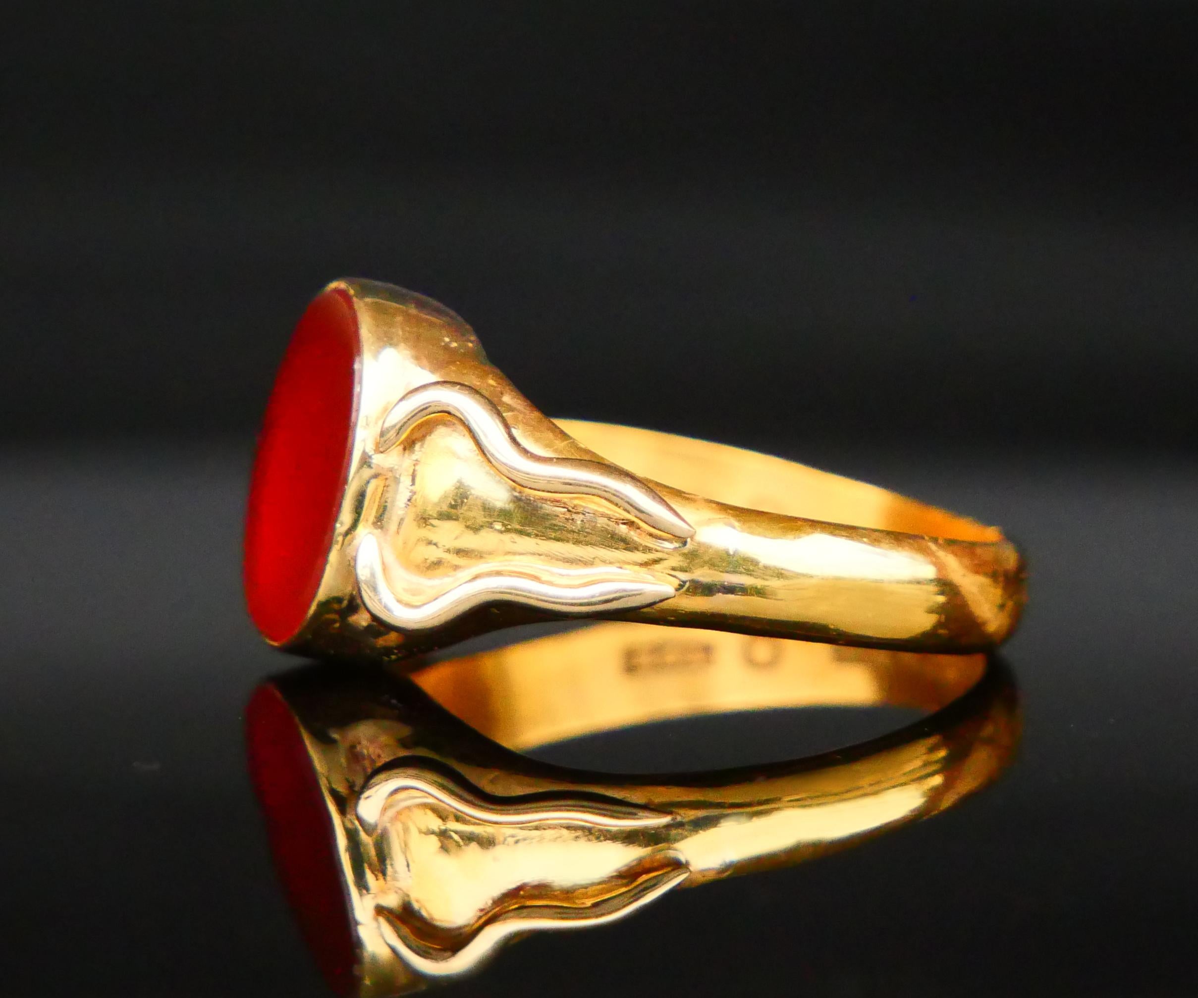 1907 Signet Unisex Ring Carnelian solid 23K Gold US11.5 /11.4 gr For Sale 1