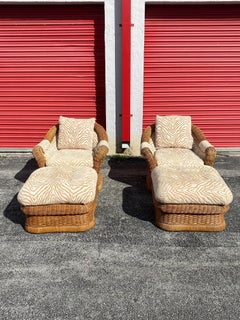 1970s Ficks Reed Woven Rattan Zebra Chairs and Ottomans, Set of 4