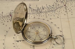 1907s Pocket Magnetic Crome Plated Brass Compass Antique Scientific Instrument