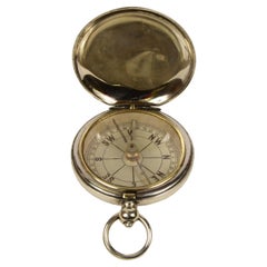 1907s Pocket Magnetic Crome Plated Brass Compass Antique Scientific Instrument