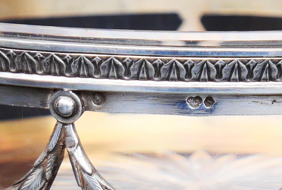 Antike Faberge-Schale aus massivem 84-Silberschliff-Kristallglas im russischen Empire-Stil, 1908-1916 8
