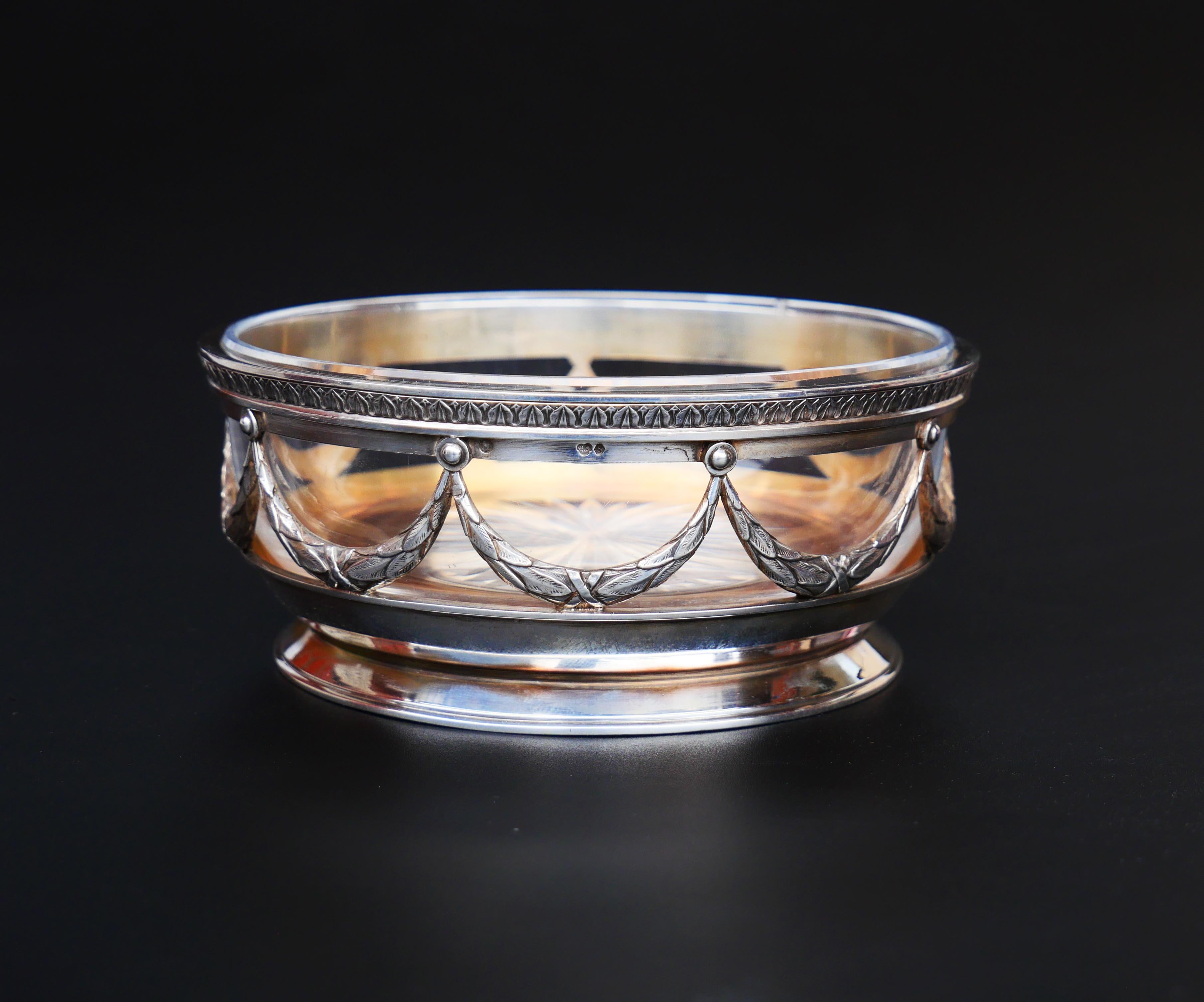 Rose Cut 1908 -1916 Antique Faberge Russian Empire solid 84 Silver Cut Crystal Glass Bowl