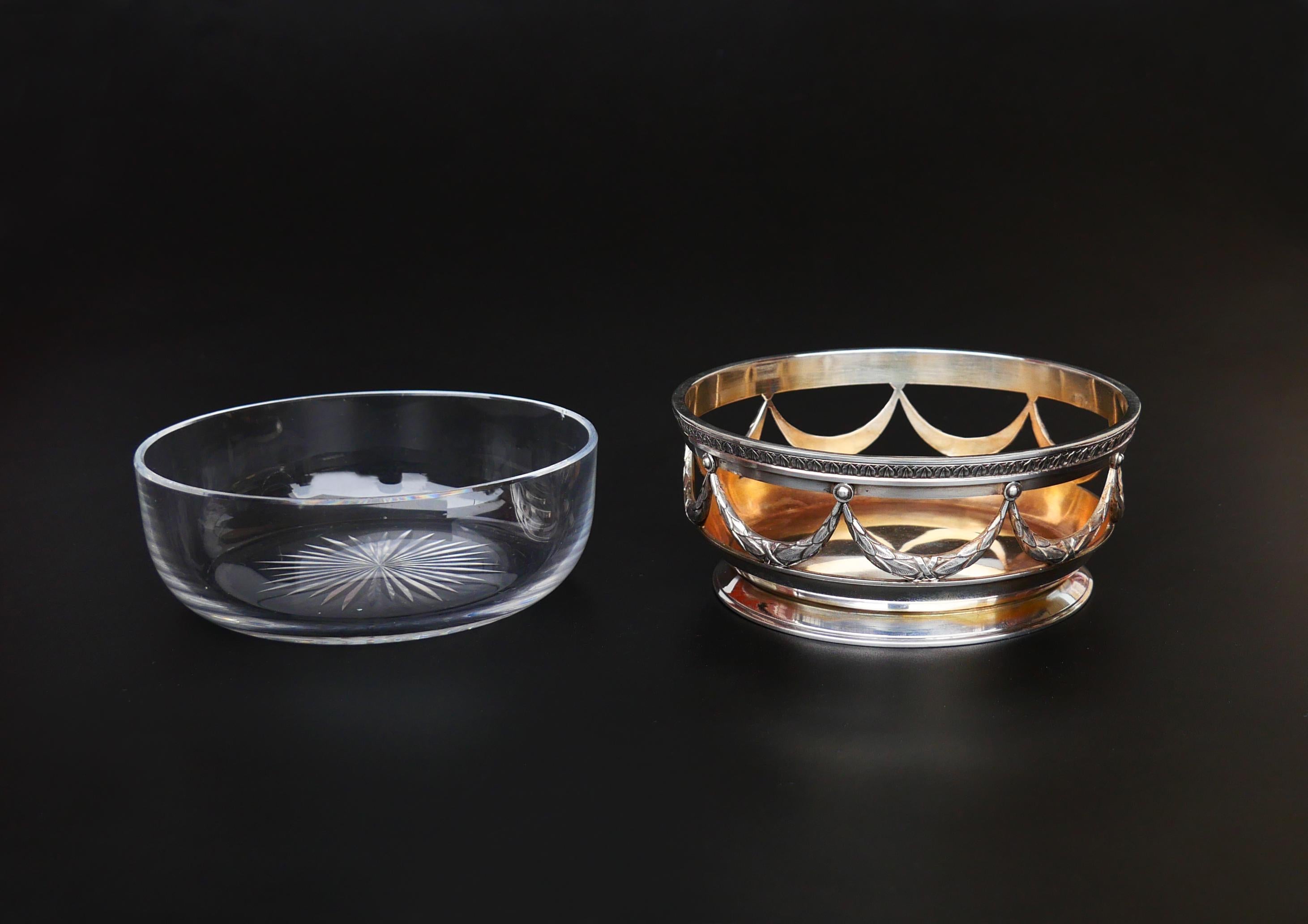  1908 -1916 Antique Faberge Russian Empire solid 84 Silver Cut Crystal Glass Bowl (bol en cristal taillé) Unisexe 