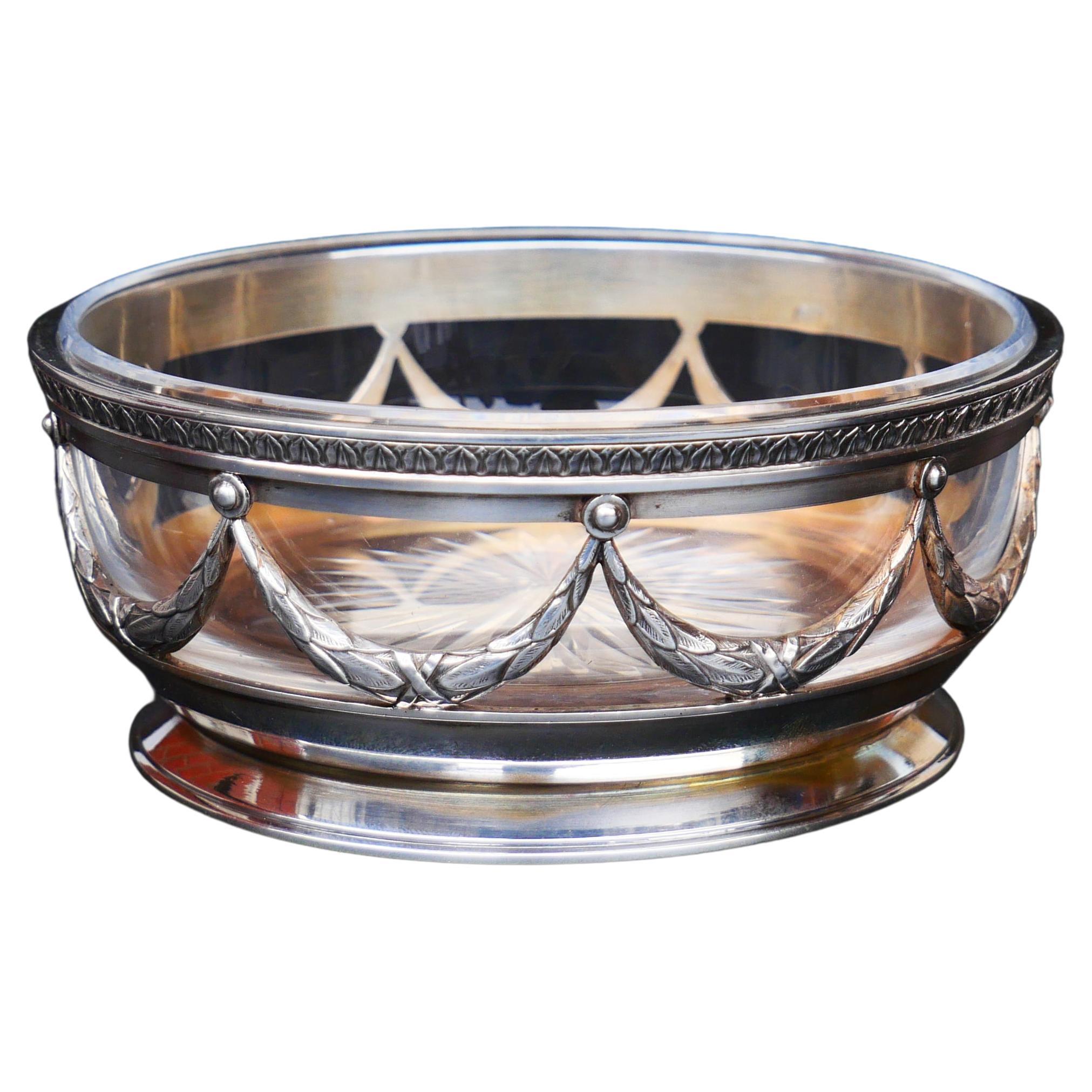 1908 -1916 Antique Faberge Russian Empire solid 84 Silver Cut Crystal Glass Bowl For Sale