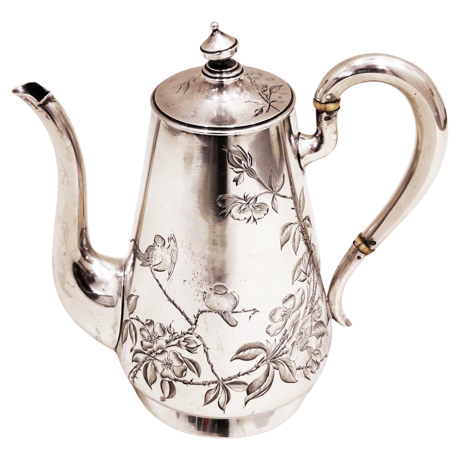 Antike Jugendstil-Teekanne aus massivem 84-Silber aus Silber im russischen Empire-Stil von 1908 - 1917 /587gr
