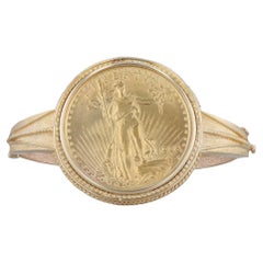 1908 $20 Dollar St Gaudens US Coin Bangle Bracelet 14k Yellow Gold Eagle 6.75”