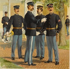 1908 Artillery & Musician Infantry Uniforms by Ogden, Antique Chromolithograph