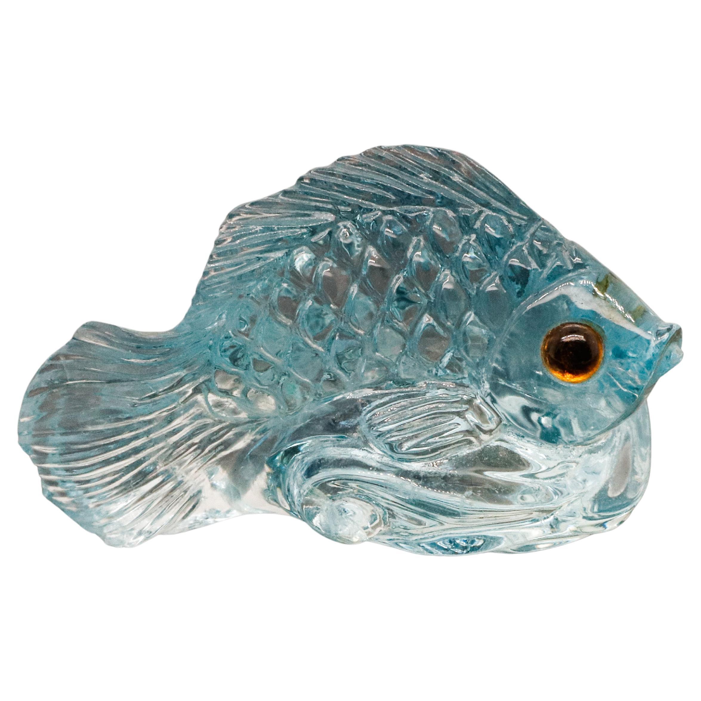 19.08 Ct Aquamarine Carved Fish Carving For Sale