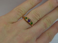 1908 Edwardian Suffragette Amethyst Emerald Diamond 18 Carat Gold Ring