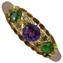 1908 Edwardian Suffragette Amethyst Emerald Diamond 18 Carat Gold Ring