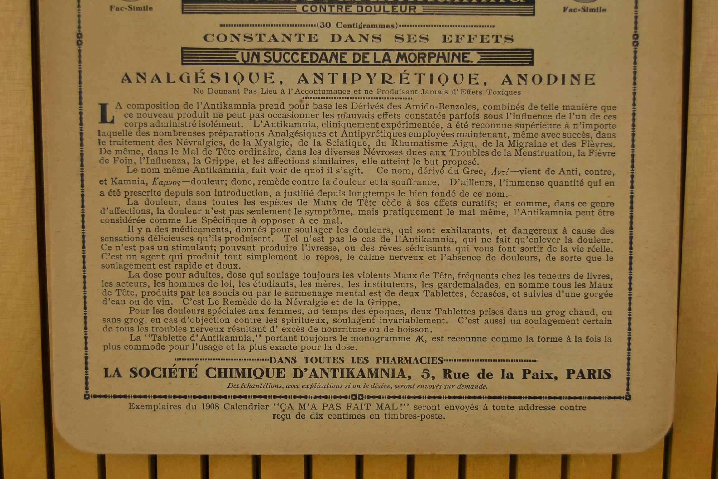 1908 French Lithographic Calendar, Sign for Pharmacy AK with Naughty Redhead 2