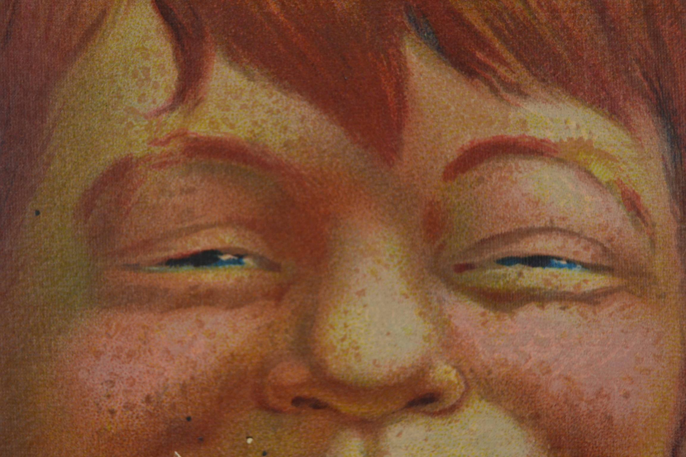 1908 French Lithographic Calendar, Sign for Pharmacy AK with Naughty Redhead In Good Condition In Retie, BE
