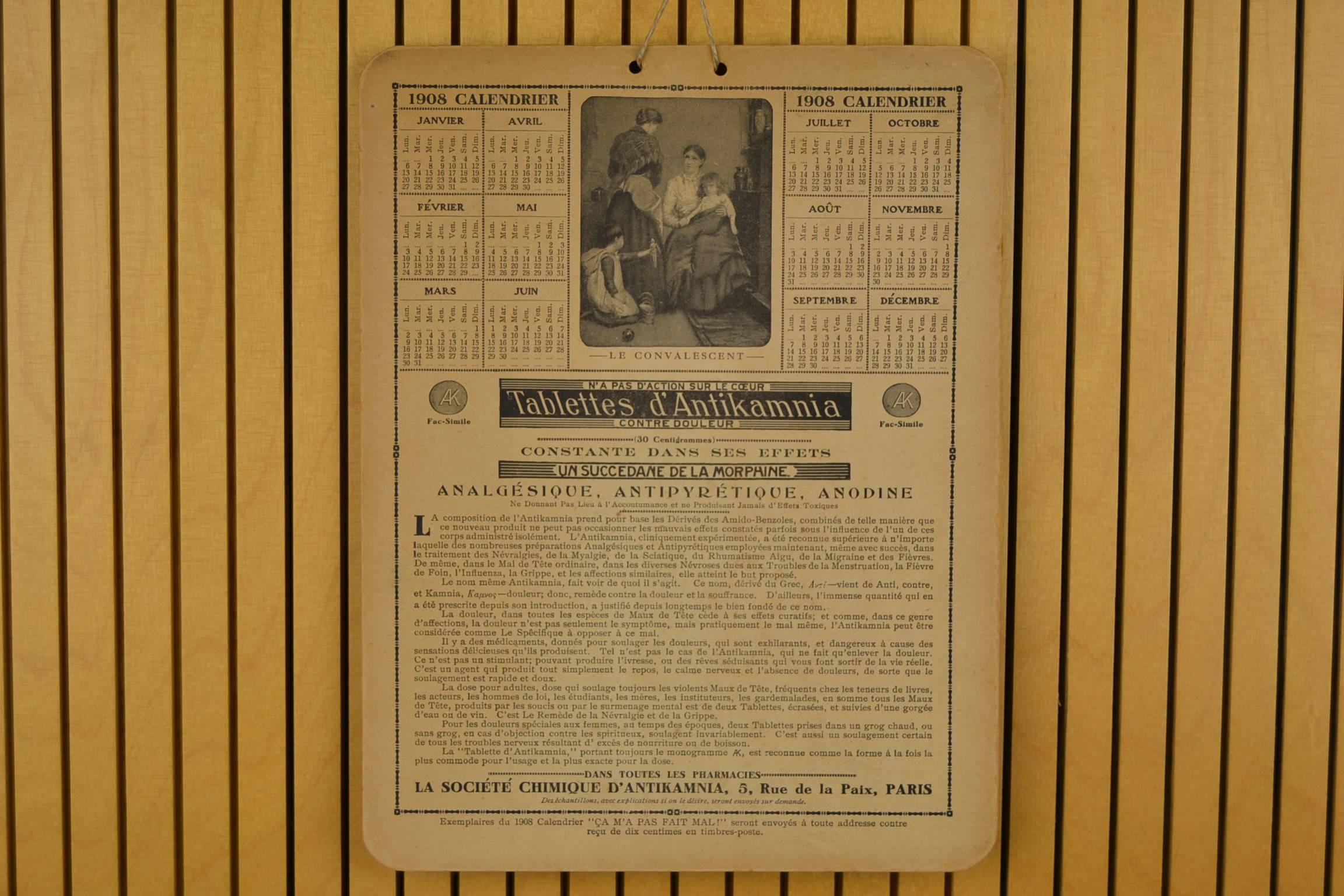 20th Century 1908 French Lithographic Calendar, Sign for Pharmacy AK with Naughty Redhead