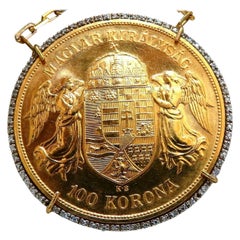 1908 Hungary 100 Korona Gold Coin Diamonds Necklace