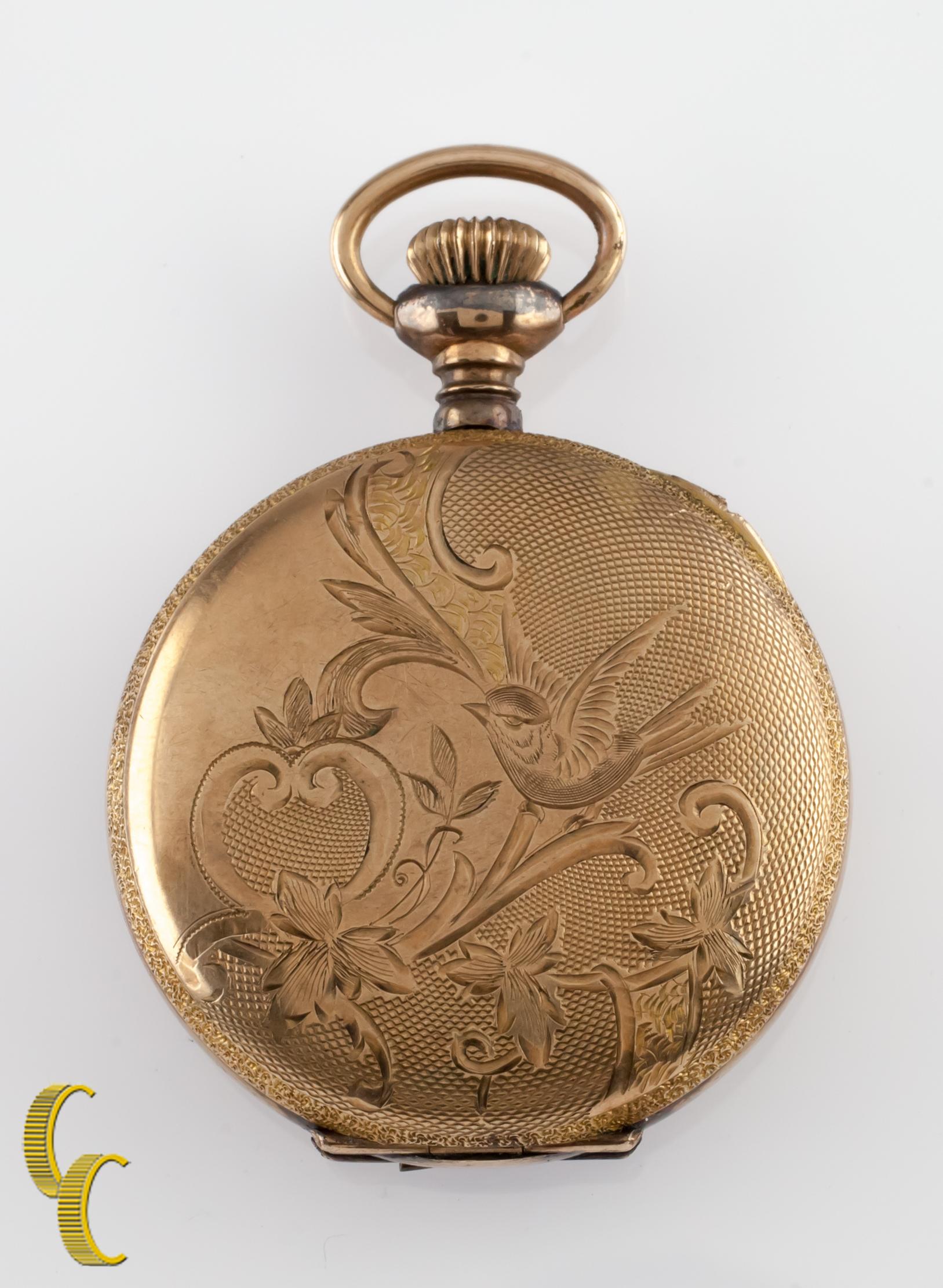 Art Nouveau 1908 Illinois Gold-Filled Full Hunter Pocket Watch, Size 0S For Sale