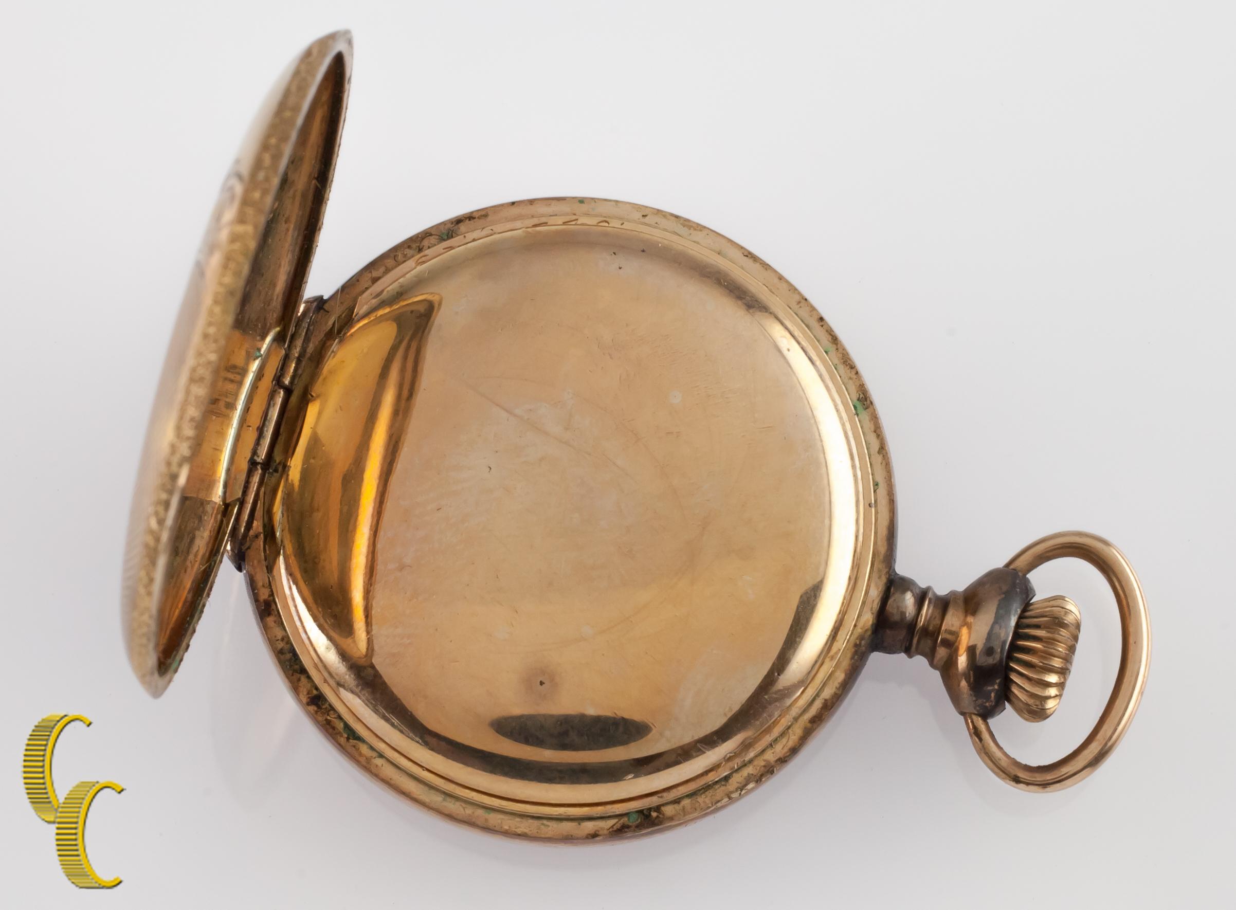 1908 Illinois Gold-Filled Full Hunter Pocket Watch, Size 0S In Good Condition For Sale In Van Nuys, CA