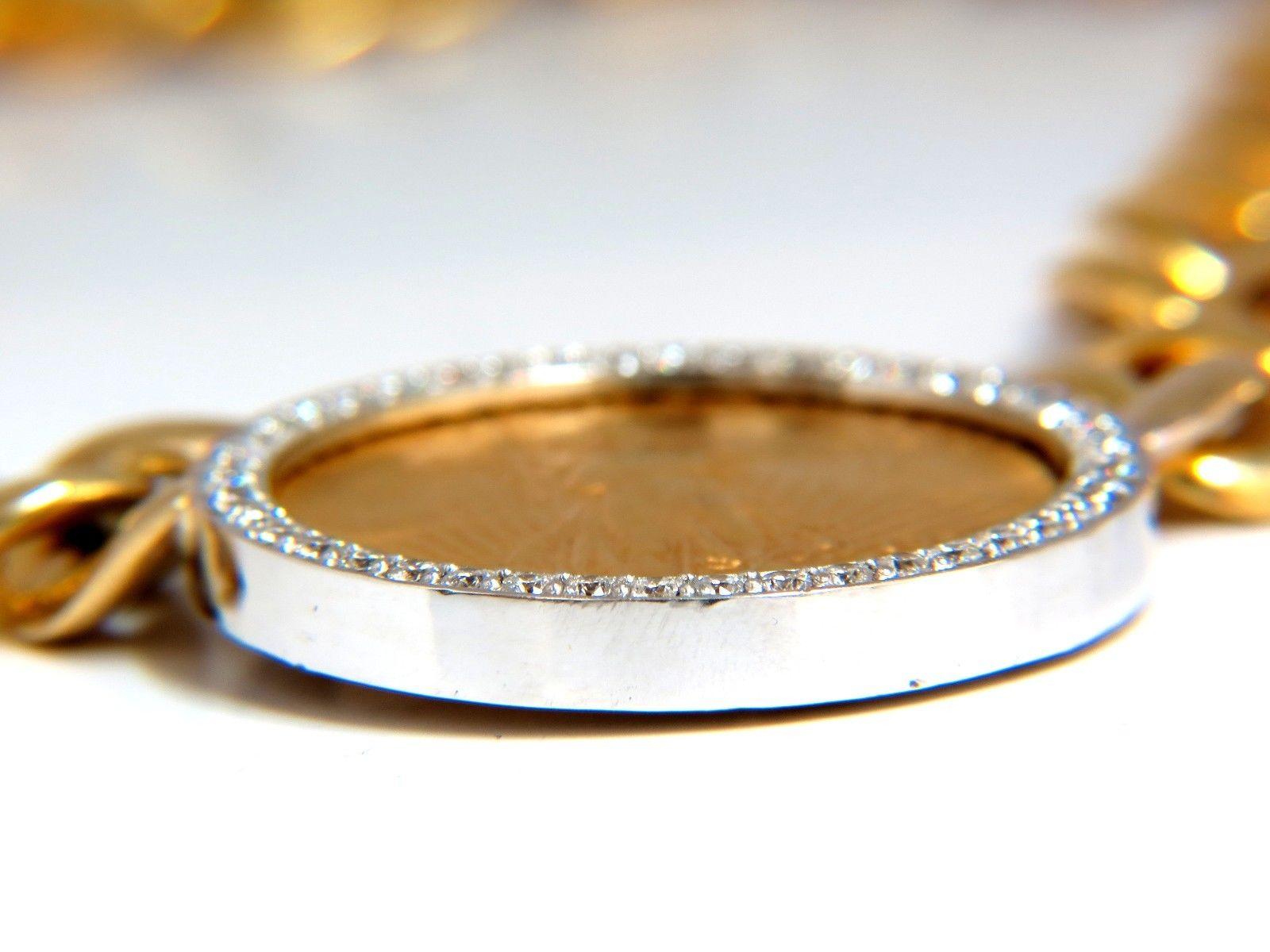 Women's or Men's 1908 Liberty Fine Gold Coin 2.00 Carat Diamonds Cuban Link Necklace Huge For Sale