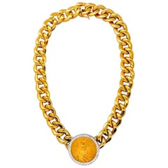 1908 Liberty Fine Gold Coin 2.00 Carat Diamonds Cuban Link Necklace Huge*
