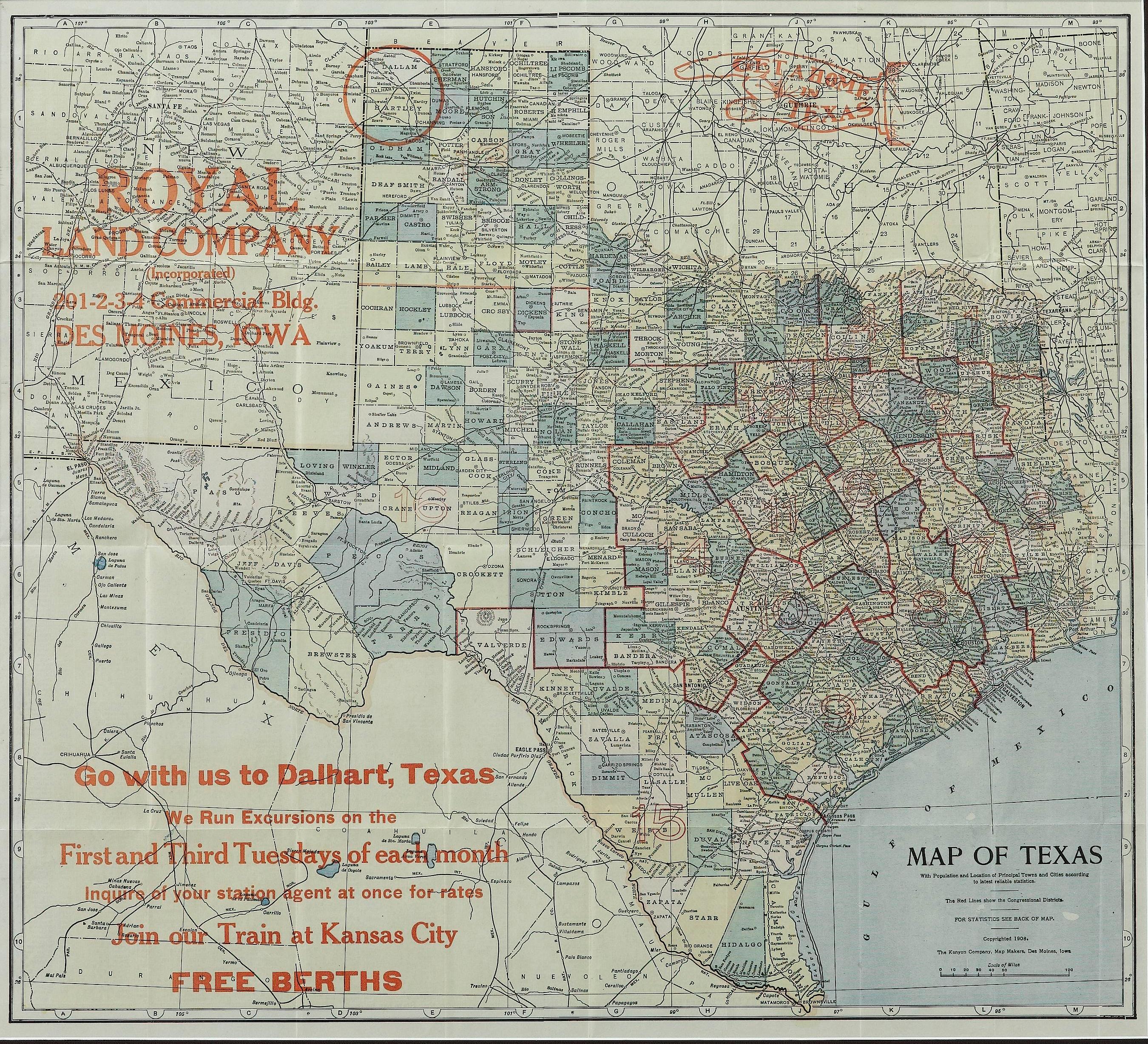 Début du 20ème siècle « Map of Texas » de 1908 par The Kenyon Company en vente