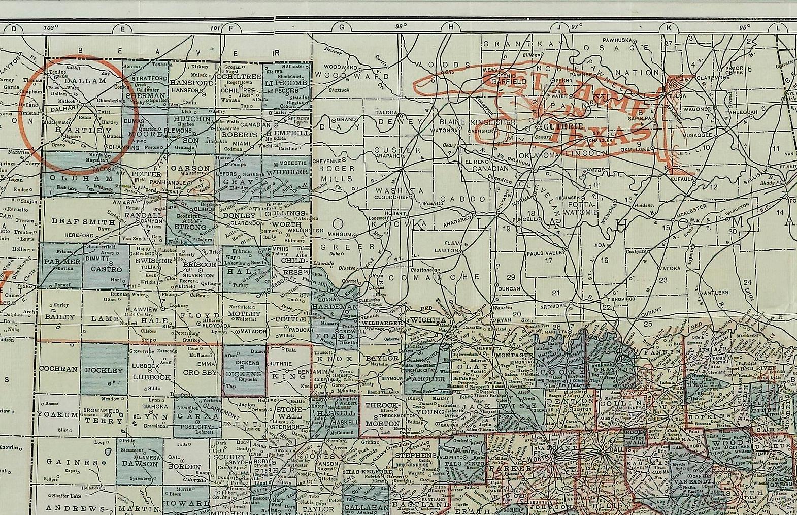 Papier « Map of Texas » de 1908 par The Kenyon Company en vente