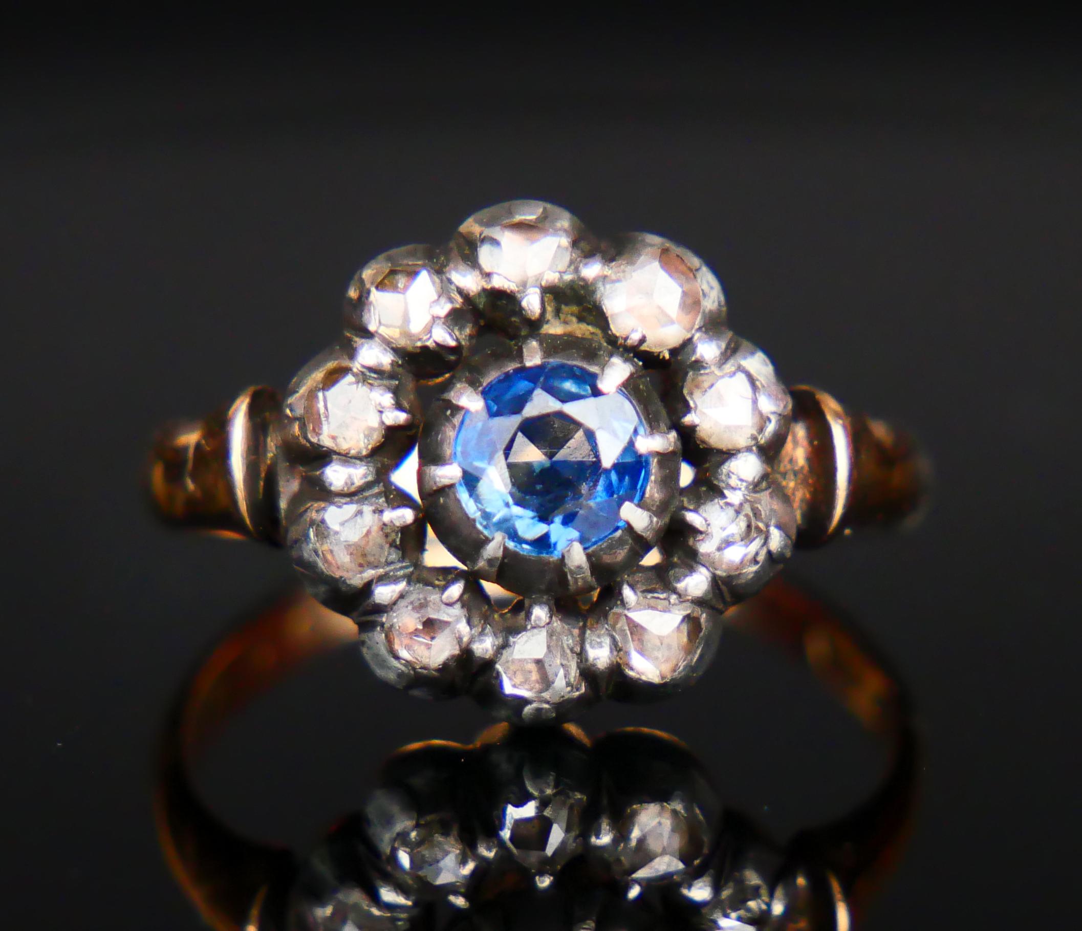 1908 Nordic Halo Ring 0.5ct Sapphire 0.6ct Diamonds 18K Gold Silver ØUS5 /4gr For Sale 5