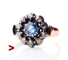 1908 Nordic Halo Ring 0.5ct Sapphire 0.6ct Diamonds 18K Gold Silver ØUS5 /4gr
