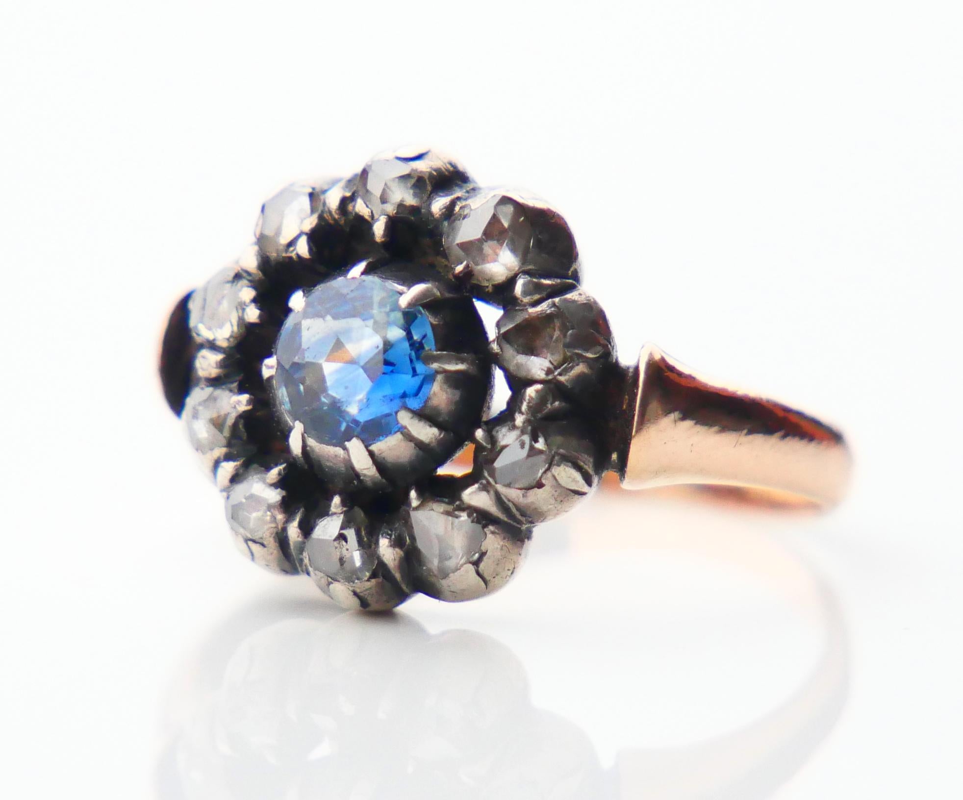 Art Nouveau 1908 Nordic Halo Ring 0.5ct Sapphire 0.6ct Diamonds 18K Gold Silver ØUS5 /4gr For Sale