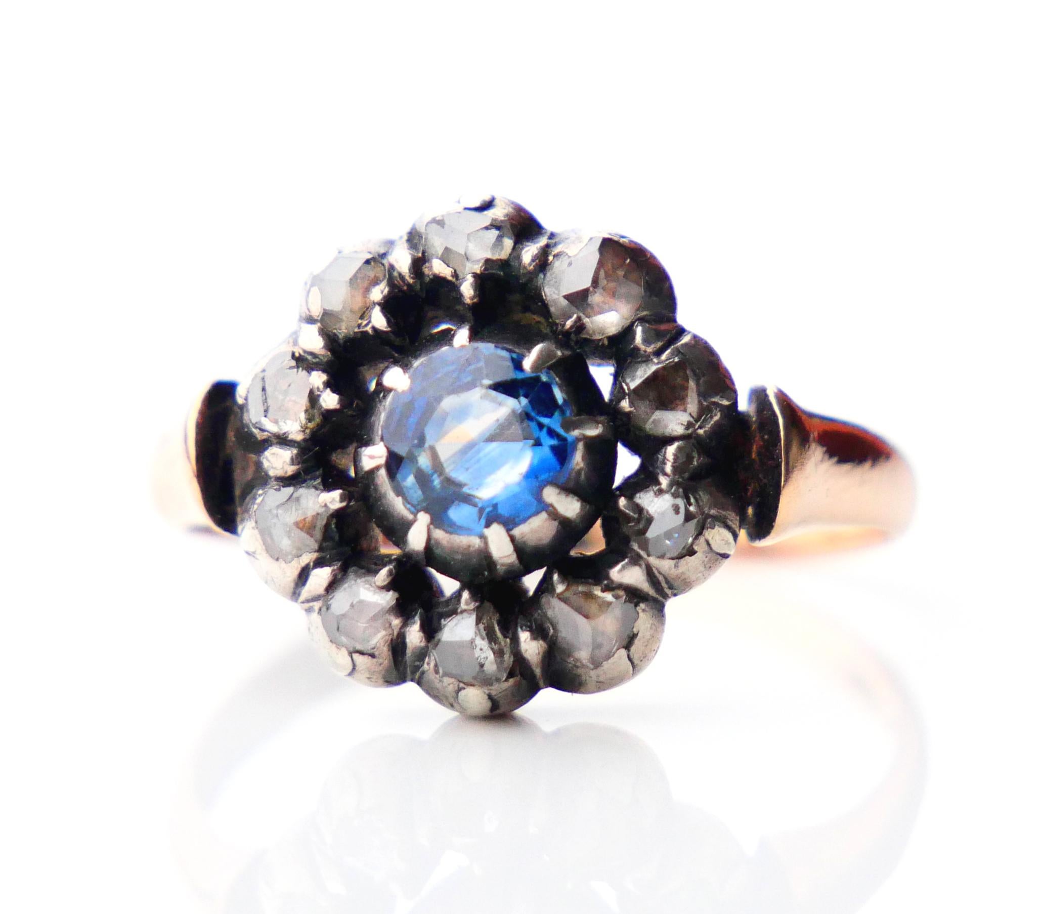 1908 Nordic Halo Ring 0.5ct Sapphire 0.6ct Diamonds 18K Gold Silver ØUS5 /4gr For Sale 1