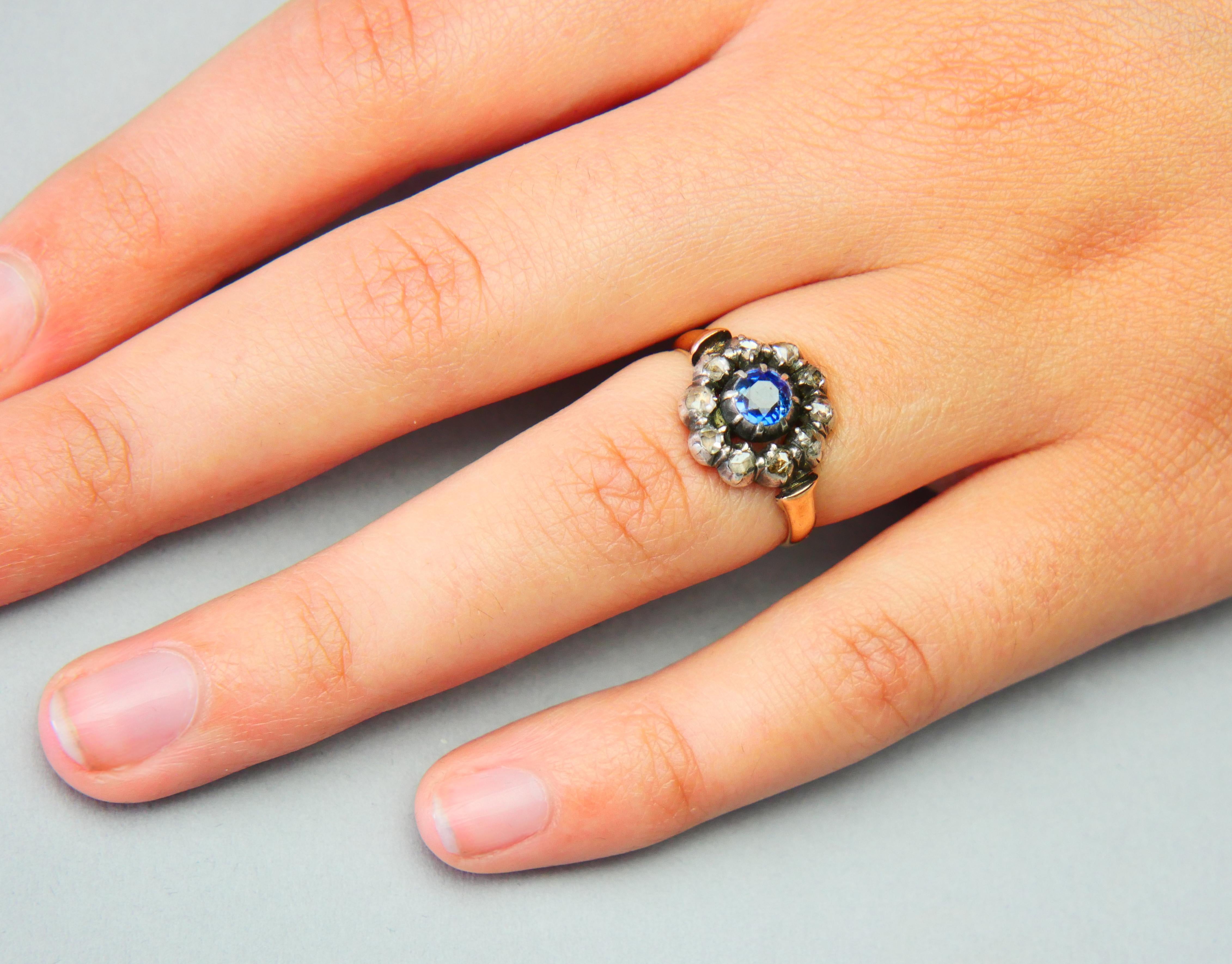 1908 Nordic Halo Ring 0.5ct Sapphire 0.6ct Diamonds 18K Gold Silver ØUS5 /4gr For Sale 2