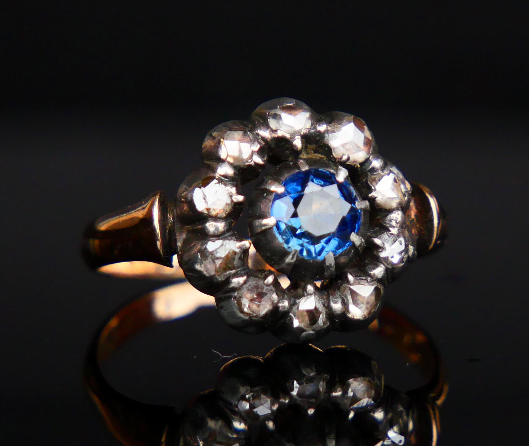 1908 Nordic Halo Ring 0.5ct Sapphire 0.6ct Diamonds 18K Gold Silver ØUS5 /4gr For Sale 4