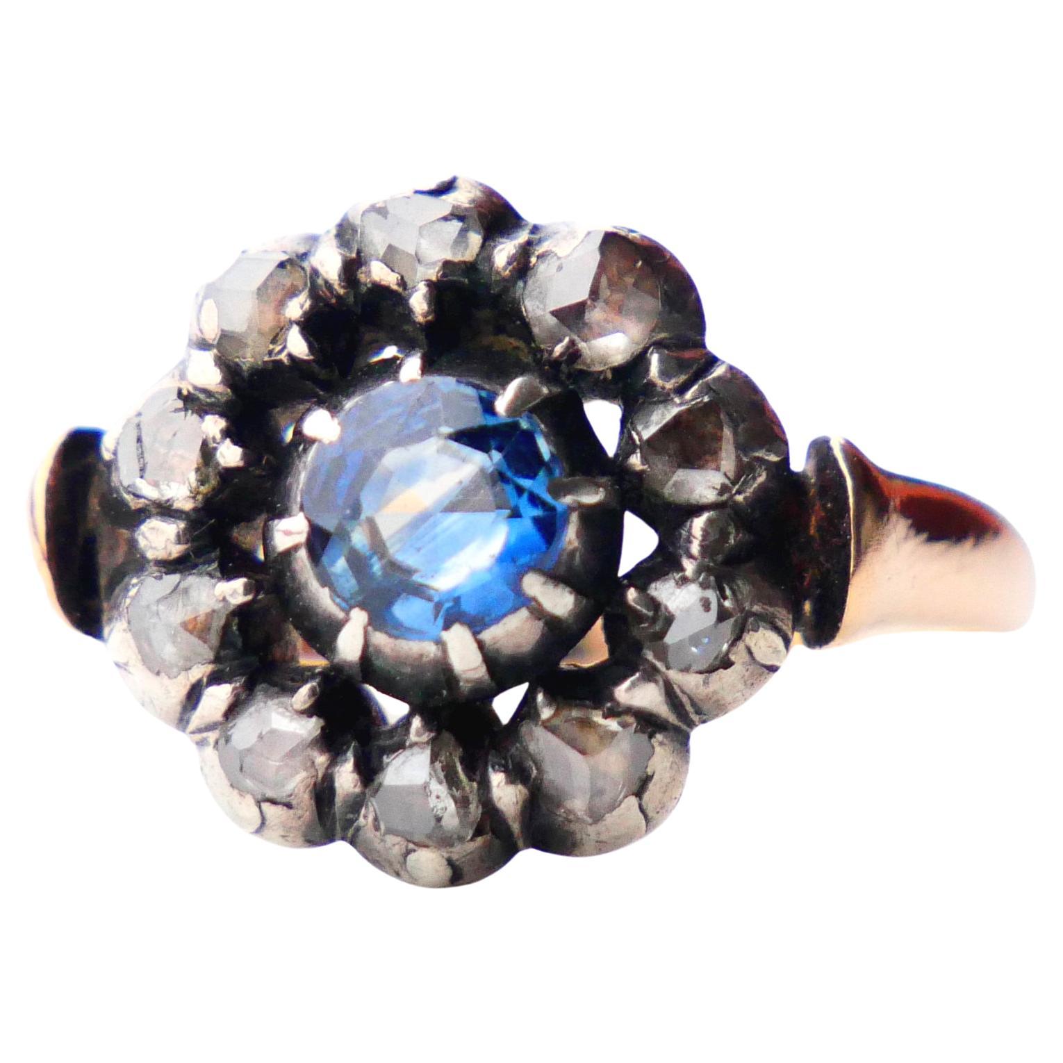 1908 Nordic Halo Ring 0.5ct Sapphire 0.6ct Diamonds 18K Gold Silver ØUS5 /4gr For Sale