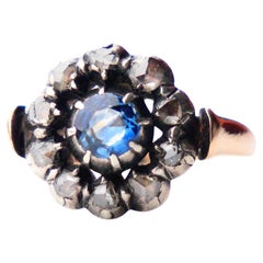 Antique 1908 Nordic Halo Ring 0.5ct Sapphire 0.6ct Diamonds 18K Gold Silver ØUS5 /4gr