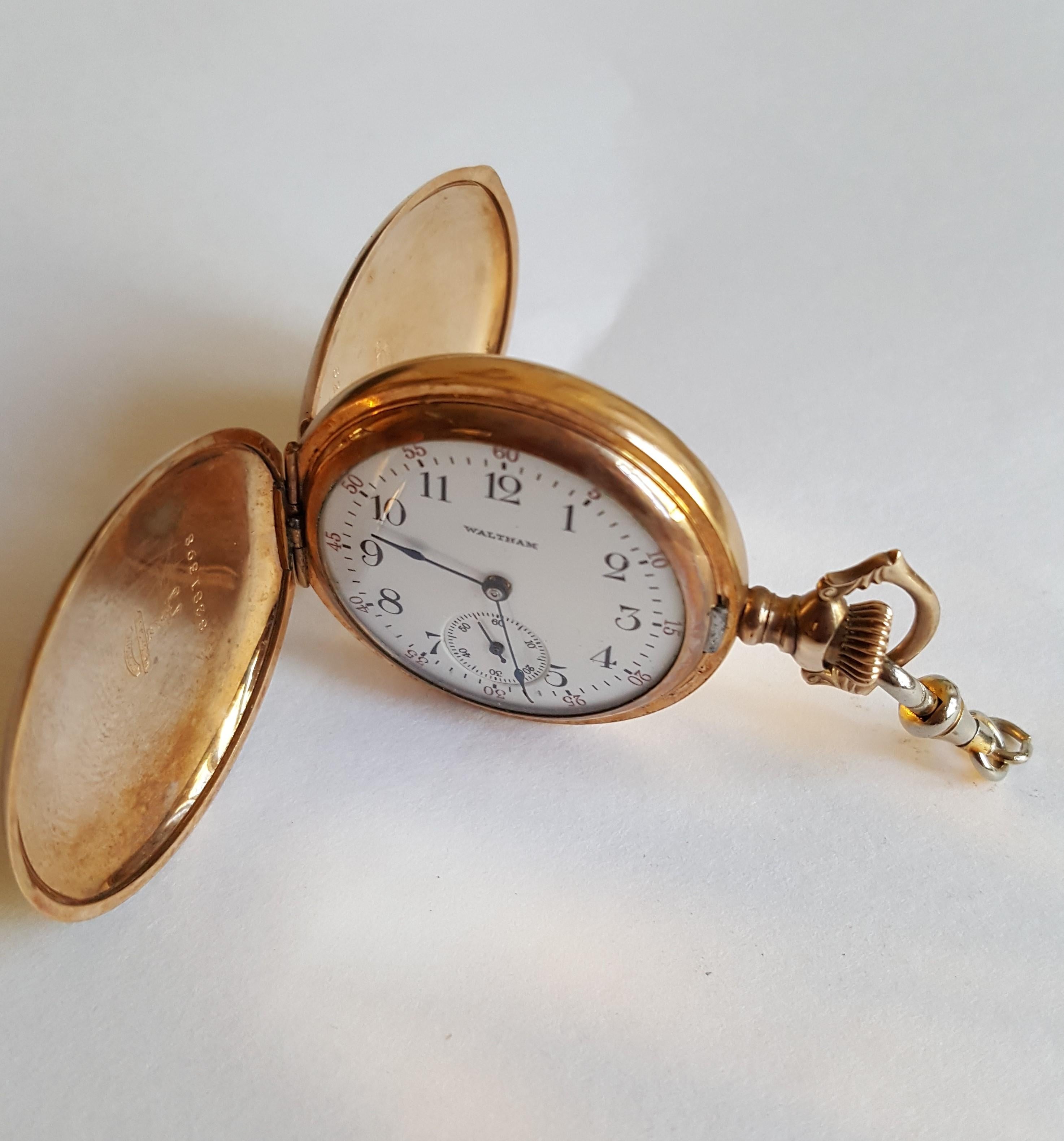 1908 Waltham Pocket Watch, Gold-Plated, 7 Jewel, Working 2