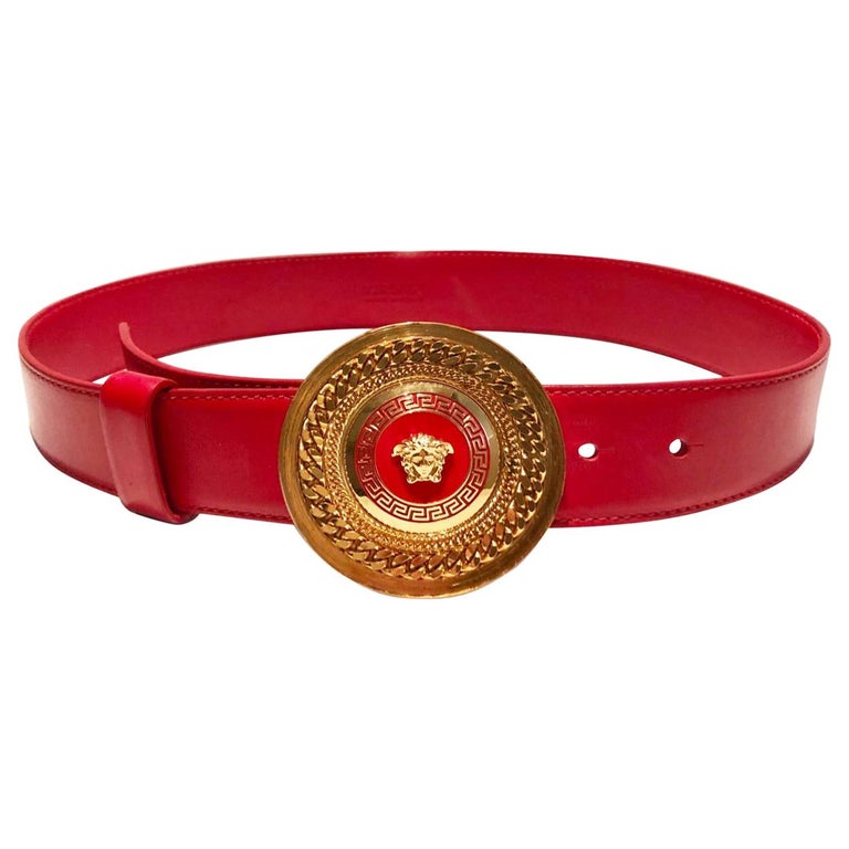 1980s Versace Red Leather Gold Medusa Metal Medallion Buckle Belt at  1stDibs | red versace belt, versace red belt, red versace belt gold buckle