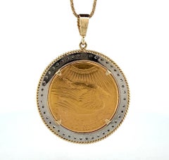 1909 $20 Liberty Gold Coin Diamond Bezel Pendant 14K Gold Necklace 54.62g