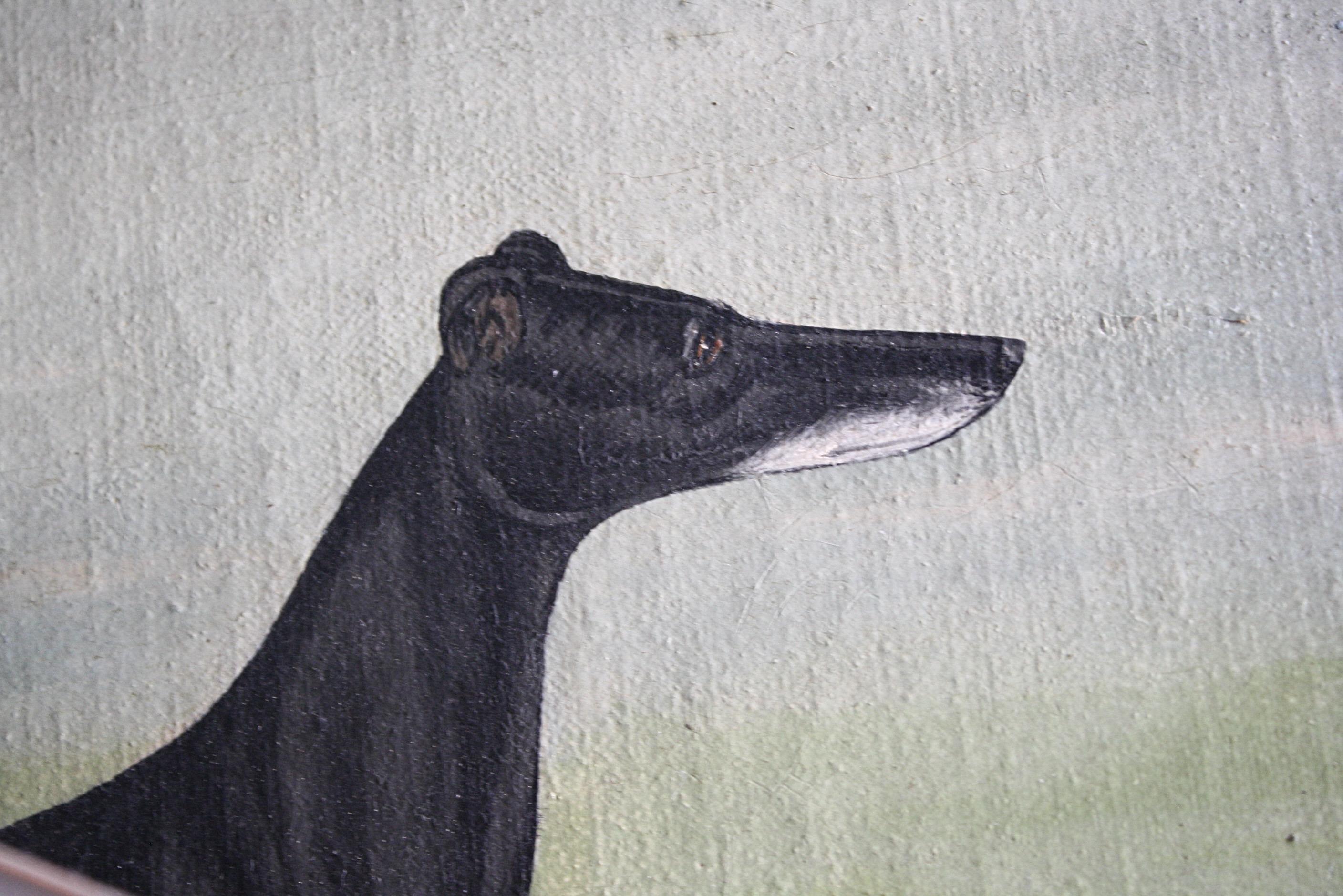1909 A Stevenson, Greyhounds Whippets Profiles Oil and Canvas Folk Art Naive 9