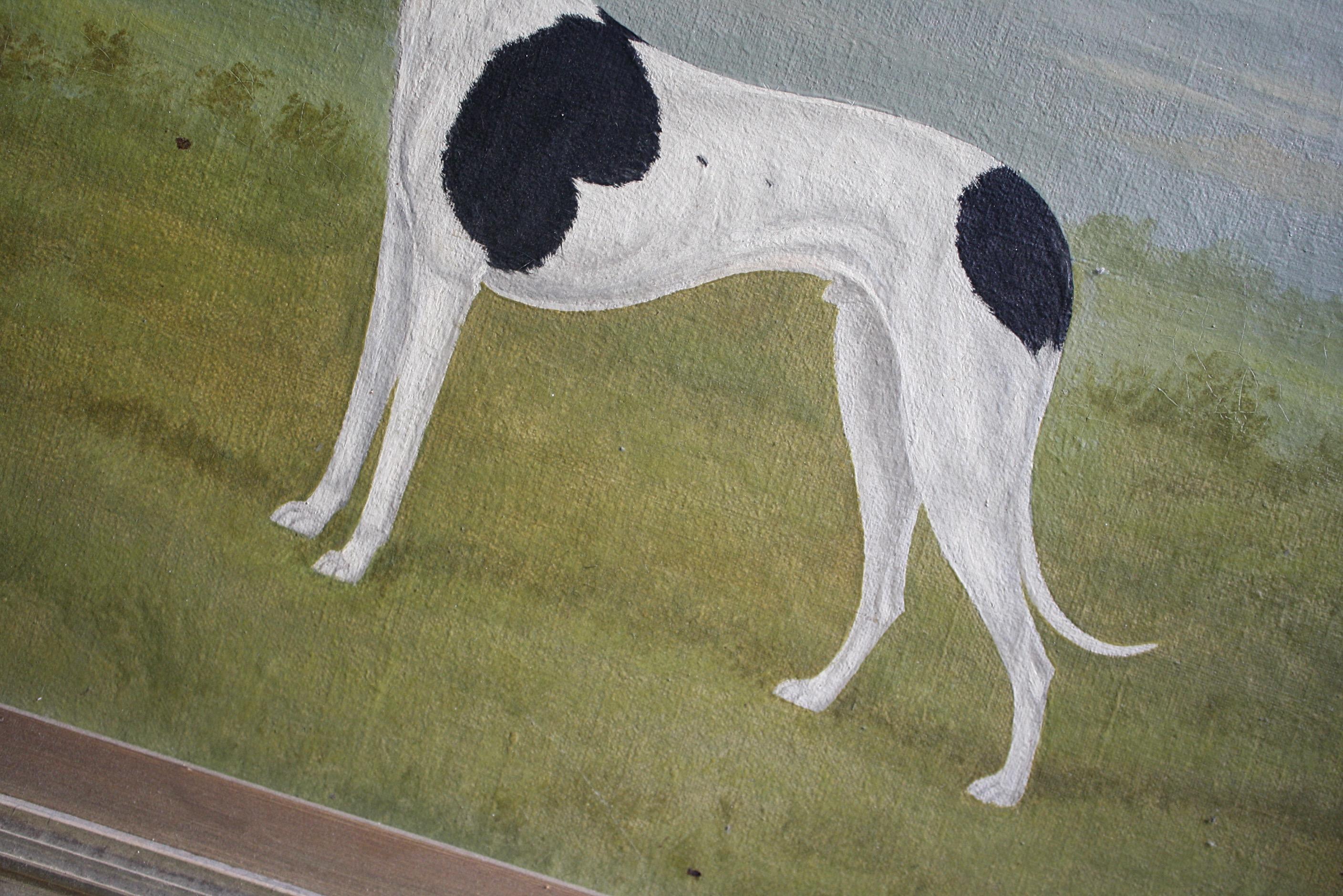 Edwardian 1909 A Stevenson, Greyhounds Whippets Profiles Oil and Canvas Folk Art Naive