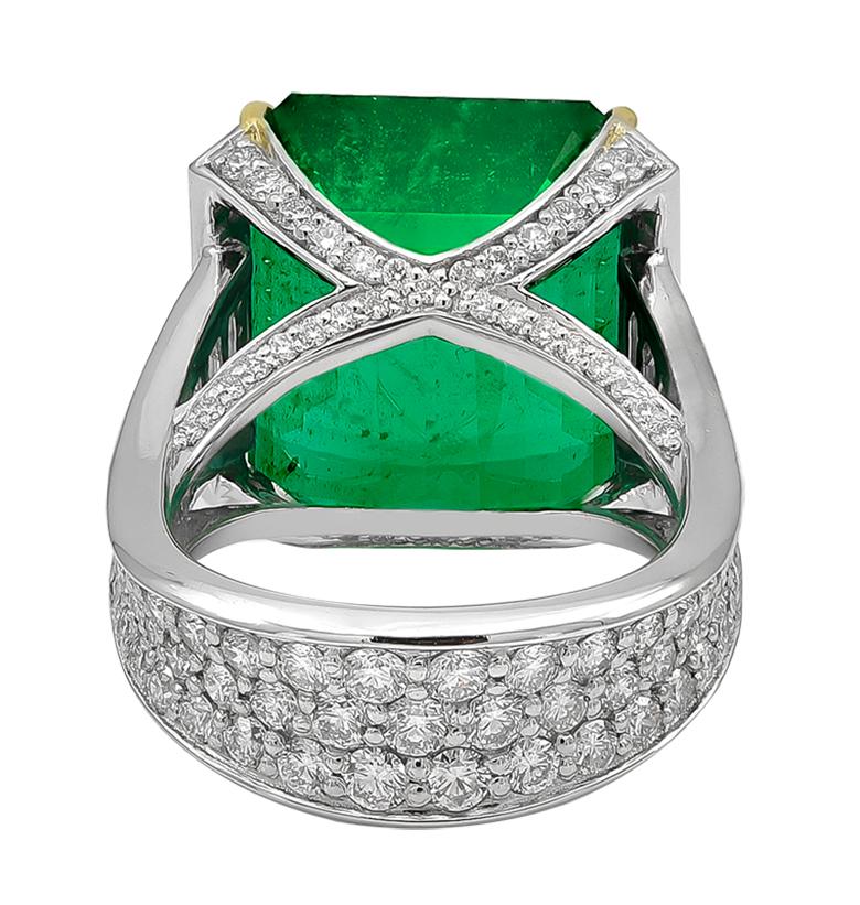 Emerald Cut 19.09 Carat African Emerald and Diamond Ring