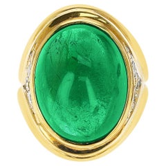 19.09 Ct. Emerald Cabochon Ring with Diamonds, 18K